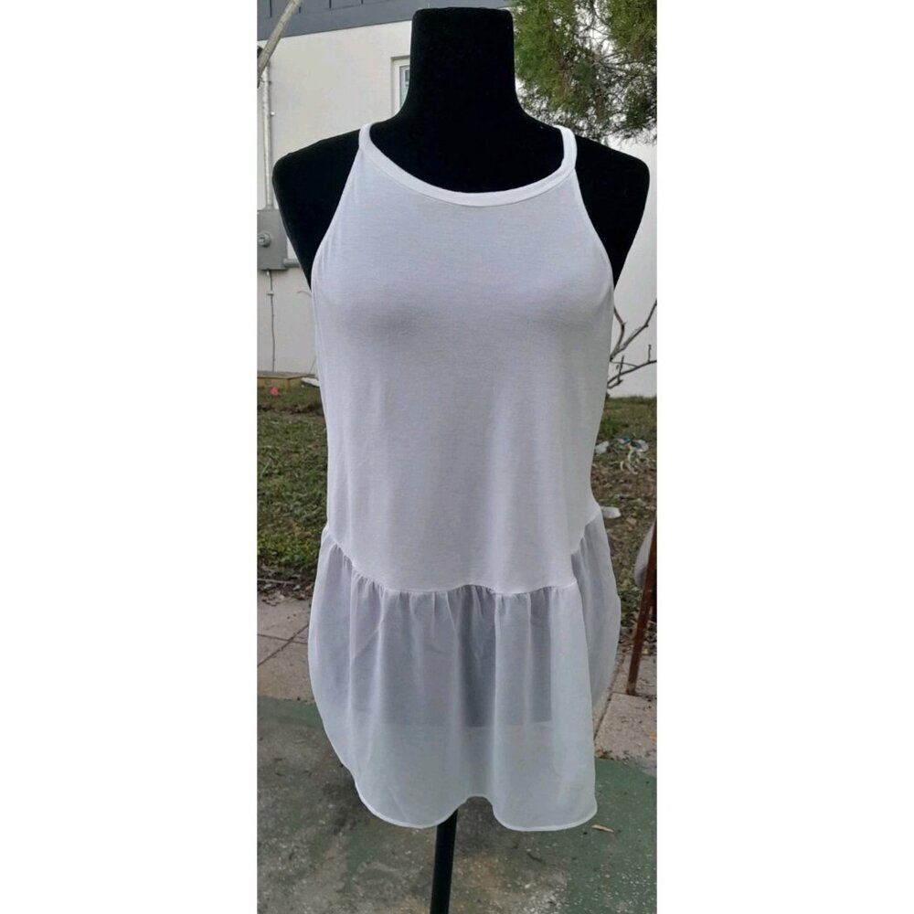 Womens Sheer Hem Fairy Hi Lo Summer Tank Top Size Medium White